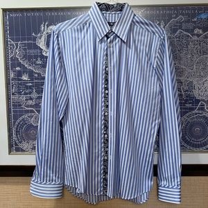 Stone Rose Blue/White Striped Button Down worn 1
